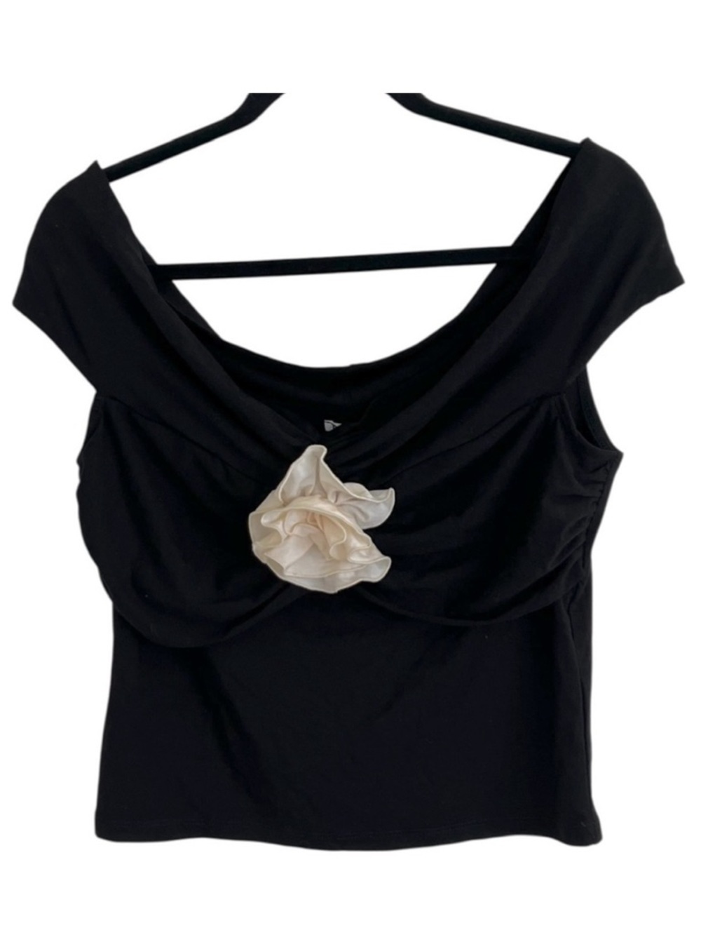 Reformation Black Emerald Knit Top with Floral Applique NWT Large